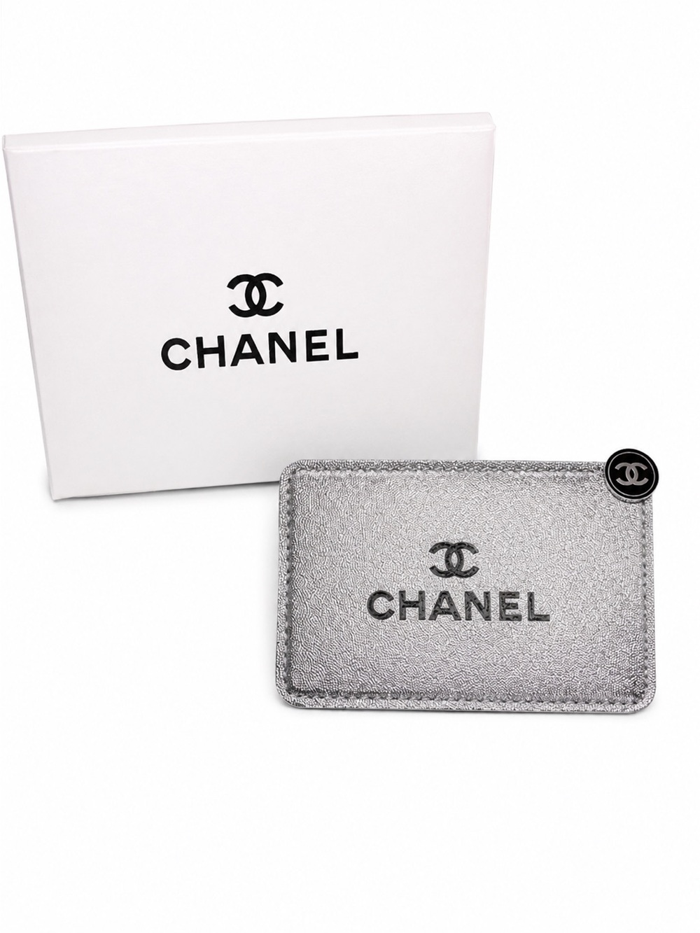 CHANEL Silver Metallic Card Holder and Mirror
